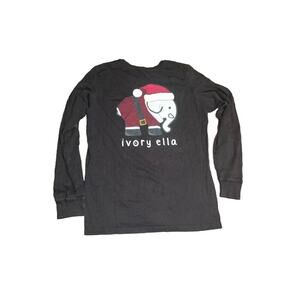 Ivory Ella Shirt Womens S Black Long Sleeve Christmas Holiday Elephant